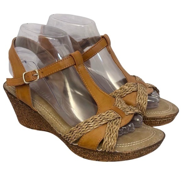 Patrizia 8 Spring Step Malorie Camel Wedge Women’s Tan Sandals Comfort Shoes - Picture 1 of 13